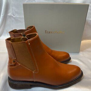 Franco Sarto Horrace Women Cognac Brown Ankle Boots Side Zip Block Heel,9.5M,NEW